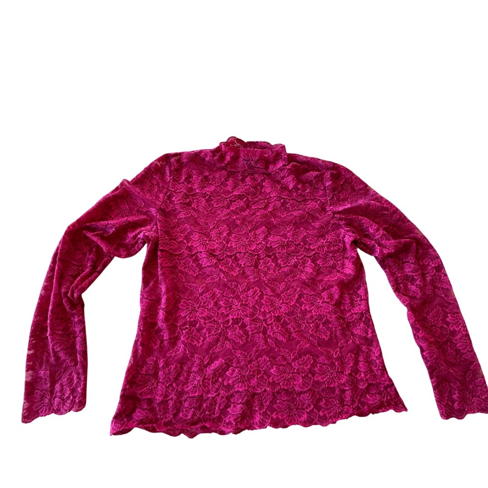 Red Floral Full Lace Long Sleeve Top Women Large Stretch Romantic Coquette Layer - Picture 1 of 9